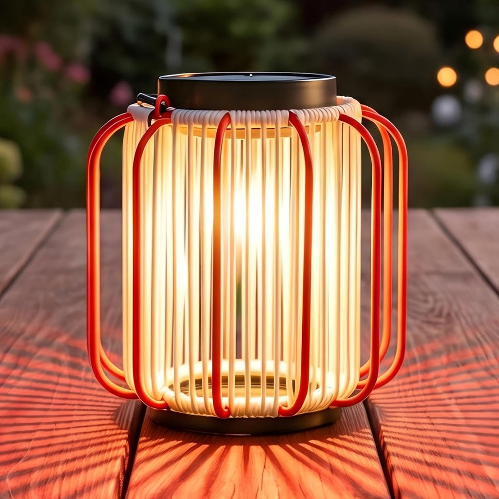 Outdoor Solar Lantern for Patio Waterproof, Rechargeable Table Lamp | IP54, 3000mAh 30H+ Runtime, USB-C & Solar Charging, Boho, Iron-frame, 3 Brightness Level
