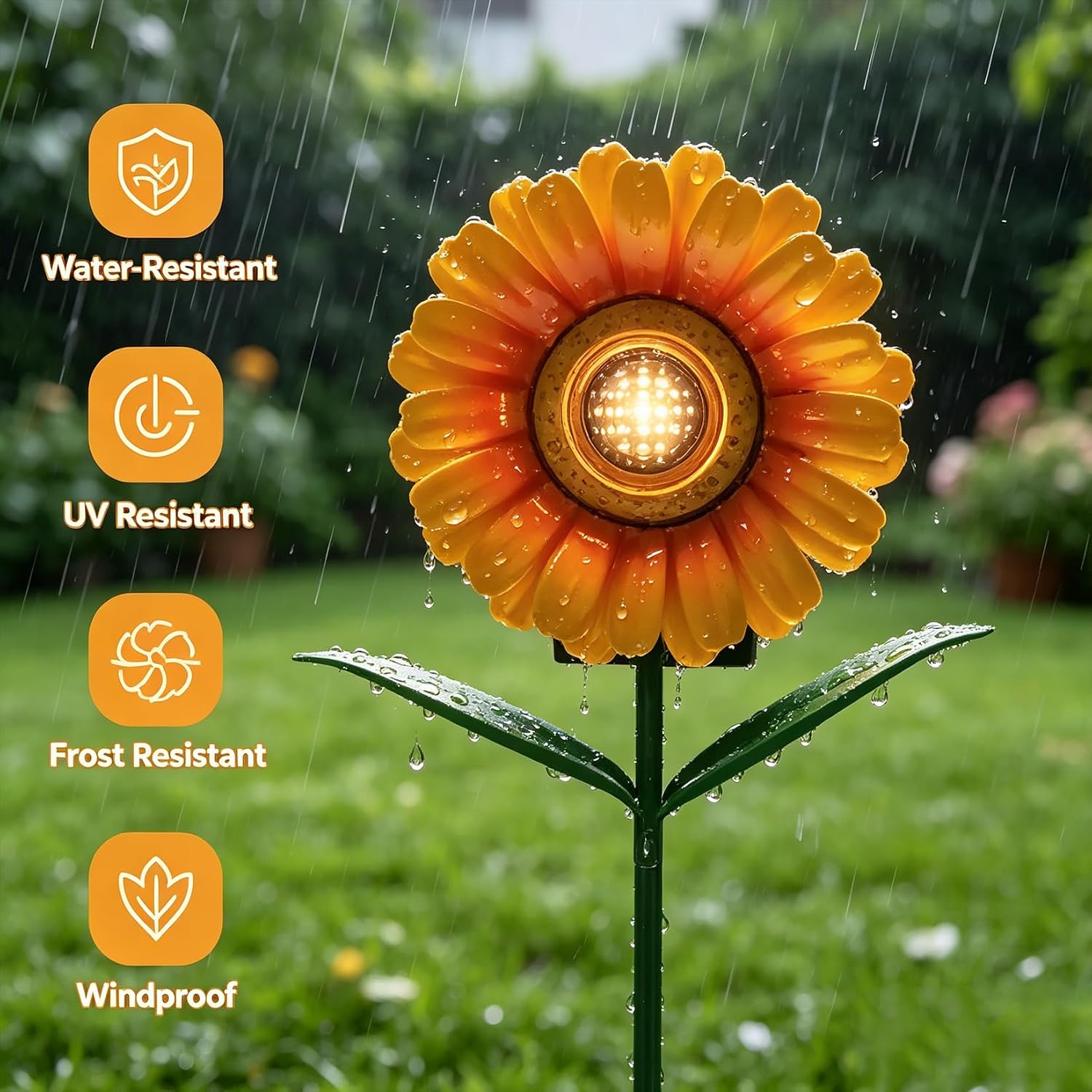 LEDs Solar Sunflowers Stake Lights for Garden Metal Warm White, Memorial Gift - Perfect as Remembrance & Sympathy Gifts (Flower)