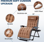 33 Inch XXL Oversized Zero Gravity Chair, Support 500 LBS, Brown | Heavy Duty Zero Gravity Lounge Chair Outdoor, Indoor Recliner Chairs w/Removable Cushion, Footrest, Headrest & Cup Holder