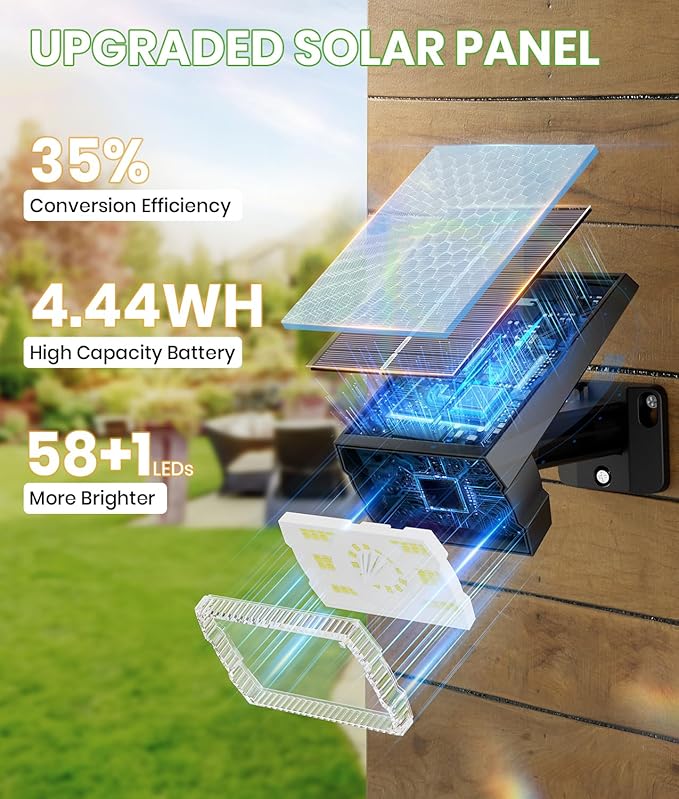 Bright Solar Spot Lights Outdoor 4 Pack, [58 LED/12000K/3 Modes] Solar Lights Outdoor Waterproof IP67, Auto On/Off, 2-in-1 Wall Light Flood Light for Tree Yard Garden Pathway