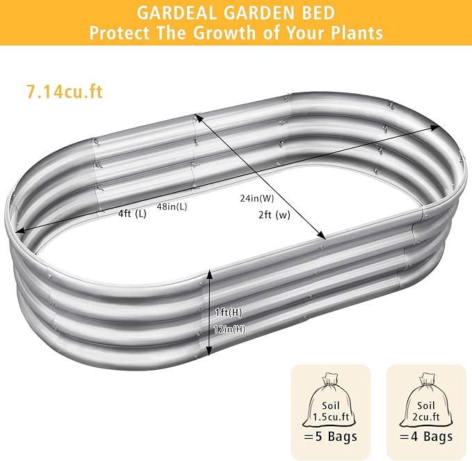 Garden Galvanized Raised Garden Bed Kit - Metal Planter Box for Vegetables/Herbs/Flowers, Heavy-Duty Steel Outdoor Garden Box with Reinforced Edges
