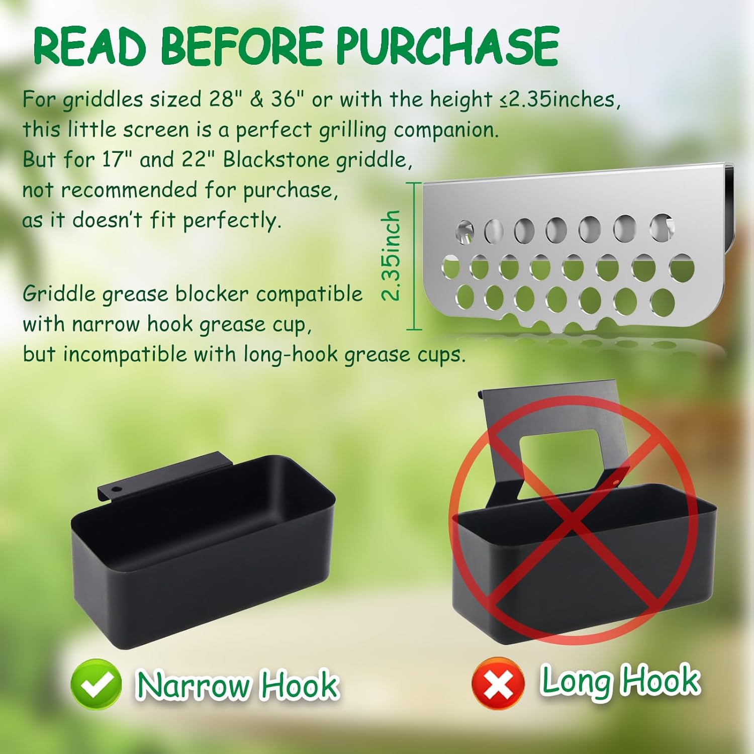 Grilling Rear Grease Gate for Blackstone Griddle Accessory Grease Blocker | Buckle Design Griddle Cooking Accessory Block Food into Rear Grease Catcher, Not For Old-style Long Hook 17" & 22" Blackstone