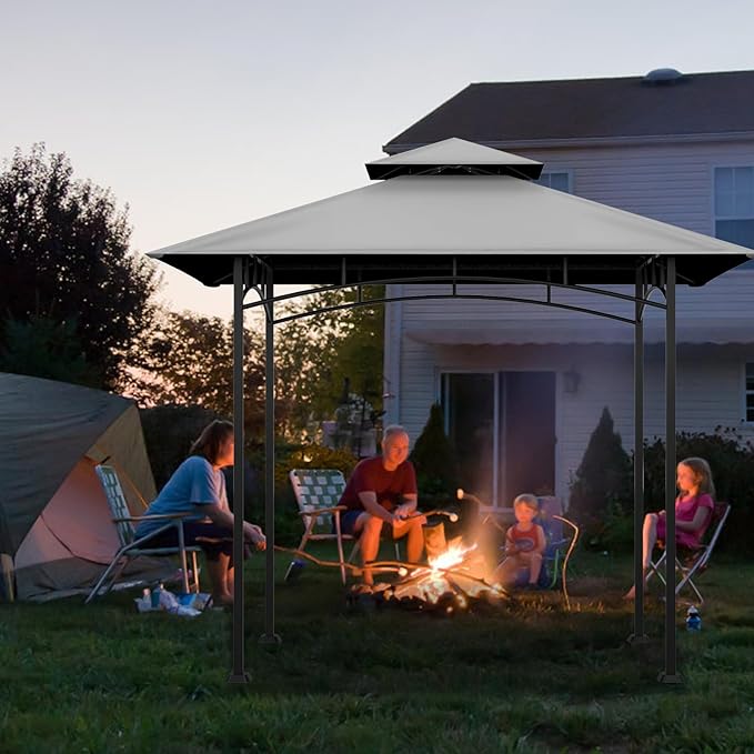Grill Gazebo Replacement Top, 5 * 8 Outdoor BBQ Top Cover, Double Layer BBQ Gazebo Top Canopy for Model #L-GG001PST-F (Gray)