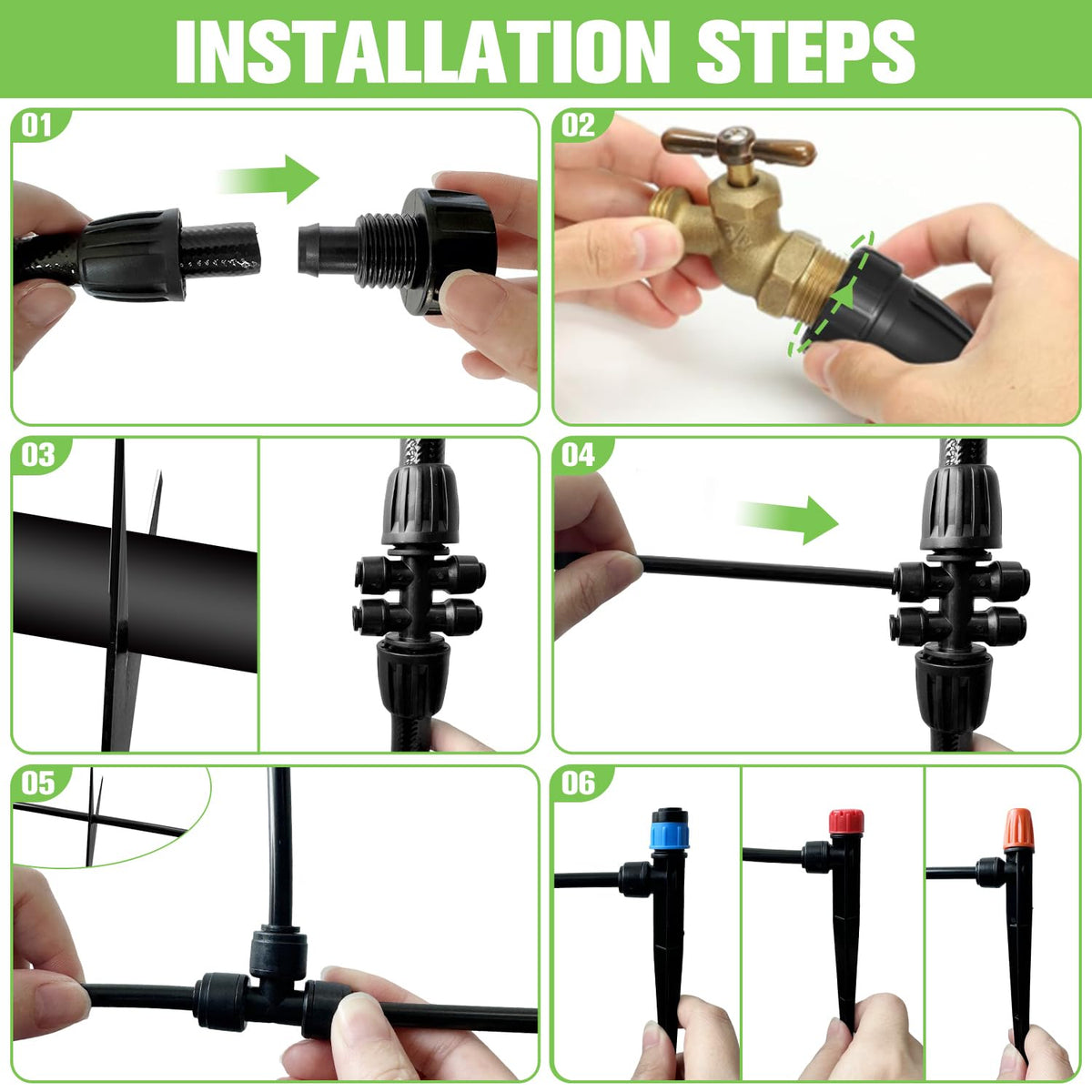 260ft drip irrigation system for garden with 40, front angle view
