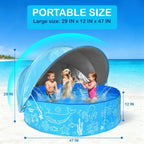 Kiddie Pool with Canopy - 47 in Foldable Kids Pool, Summer Water Play Kids Pool with Shade, Portable Non-Slip Swimming Pool & Dog Pool for Outdoor, Beach, Backyard