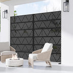 Casaphoria Metal Privacy Screen Outdoor, 72" H x 47" W Freestanding Decorative Privacy Screen for Patio Deck Balcony Garden with Stable Base, Triangular Black
