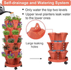 GameXcel Vertical Planter 6 Tier Stackable Planters Garden Planters Strawberry Herb Flower and Vegetable Planter Indoor Outdoor Gardening Pots with Removable Wheels and Tools