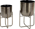 Deco 79 Metal Round Planter with Removable Stand, Set of 2 16", 13"H, Black