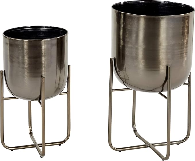 Deco 79 Metal Round Planter with Removable Stand, Set of 2 16", 13"H, Black