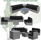 Tangkula 8 Pieces Wicker Patio Furniture Set with Storage Deck Box, PE Rattan Outdoor Sectional Sofa Conversation Set with Coffee Table & Cushions, Outside Furniture for Garden Yard Poolside (Black)