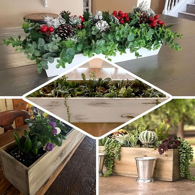 Efavormart 24"x6" Whitewash Rectangular Wood Planter Box Set with Removable Plastic Liners, DIY Rustic Wooden Box for Succulents, Wedding Centerpieces and Home Decor