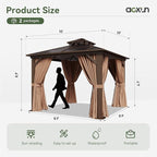 Aoxun 10'x10' Hardtop Gazebo, Outdoor Polycarbonate Double Top Canopy, Aluminum Frame Gazebo with Netting and Curtains, Sunshade for Patios, Gardens, Lawns