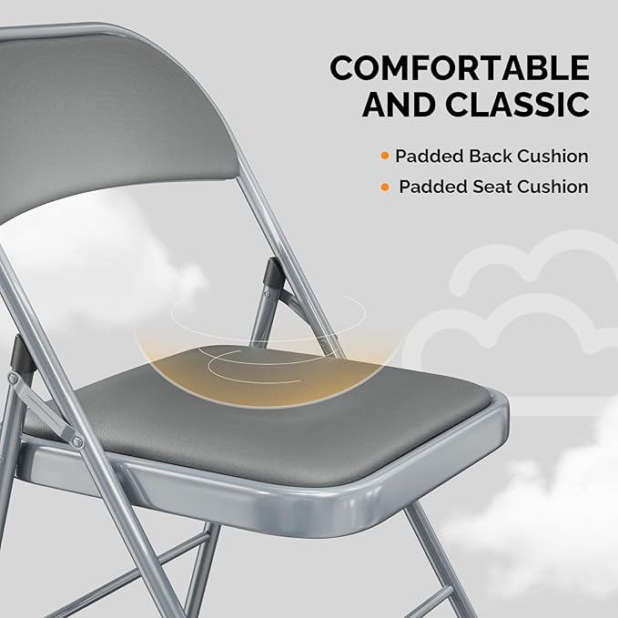 VINGLI 10 Pack Folding Chairs with Padded Seats, Metal Frame with Pu Leather Seat & Back, Capacity 350 lbs, Gray