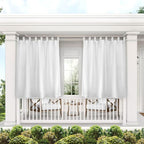 Exclusive Home Cabana Solid Indoor/Outdoor Light Filtering Hook-and-Loop Tab Top Curtain Panel Pair, 54"x63", White