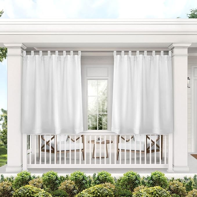 Exclusive Home Cabana Solid Indoor/Outdoor Light Filtering Hook-and-Loop Tab Top Curtain Panel Pair, 54"x63", White