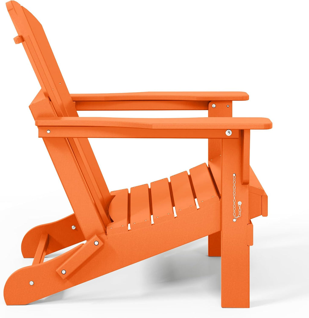 WO Home Furniture Laguna Folding Adirondack Chair, HDPE Patio Chair, All Weather Use Fire Pit Chair for Outdoor Garden, Backyard, Deck, Pool, Orange