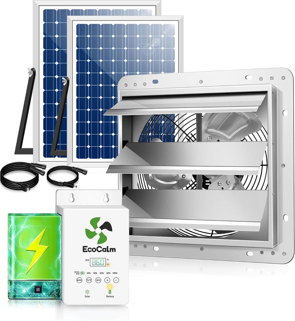 solar exhaust fan for greenhouse with smart thermostat, main product view