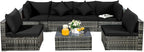Tangkula 7 Pieces Patio Rattan Furniture Set, Patiojoy Outdoor Conversation Set with Cushions and Tempered Glass Coffee Table, All-Weather Sectional Sofa Set for Garden, Lawn, Backyard (Black)