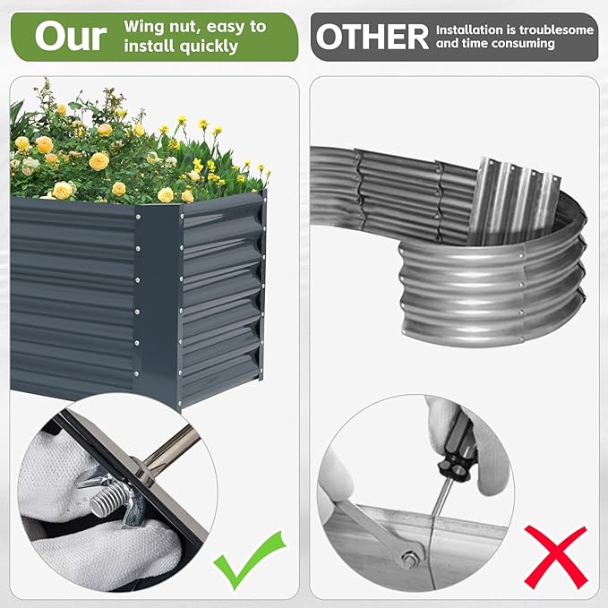 4x2x2ft Raised Garden Bed - Galvanized Deep Root Planter Boxes Outdoor with Wing Nuts and Safety Edges for Gardening Vegetables, Flowers, Herbs, Succulents - Gray