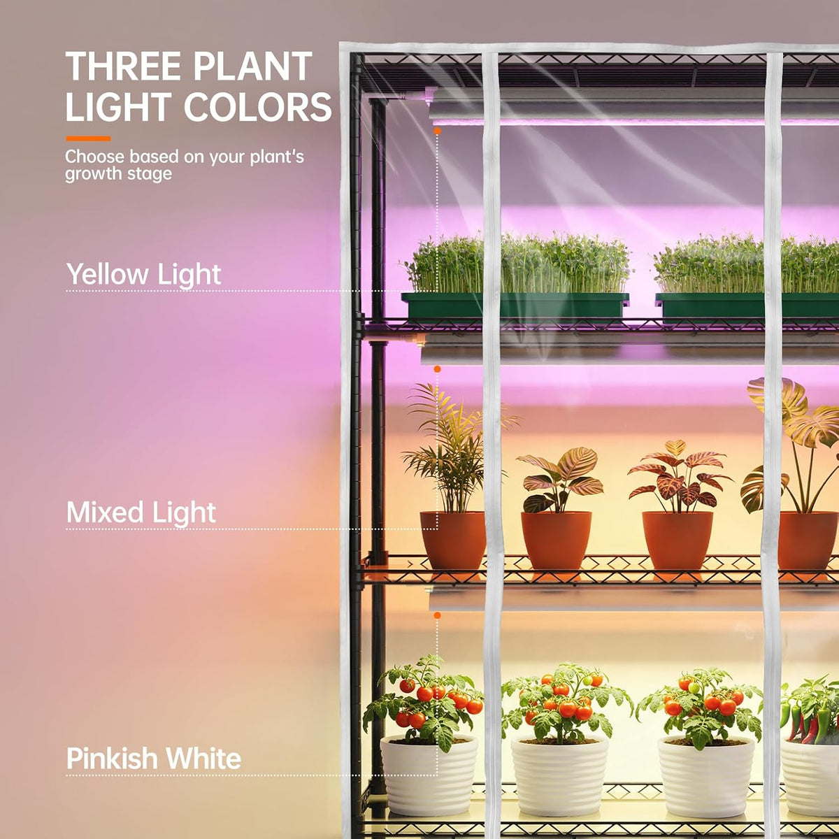bstrip 3-tier indoor greenhouse with grow light, 35.4x13.8x59in shown in use