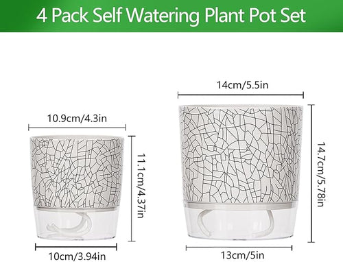 4 Pack Self Watering Pots for Indoor Plants, 4" + 5.5" Flower Pots with Wick Rope and Reservoir, Plant Pots for African Violet, Spider Plant, Orchid