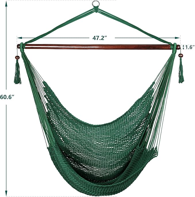 Bathonly Large Hammock Chair with Spreader Bar, Caribbean Hammock Swing Chair, XL Hammock Chair Outdoor Indoor, 330 LBS Weight Capacity, Green