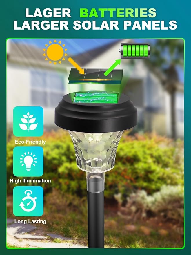 ROOR Solar Pathway Lights 8 Pack, Outdoor Solar Yard Lights, RGB Color Changing+Warm White, IP67 Waterproof for Garden Path Backyard Christmas Lawn Landscape Decorative