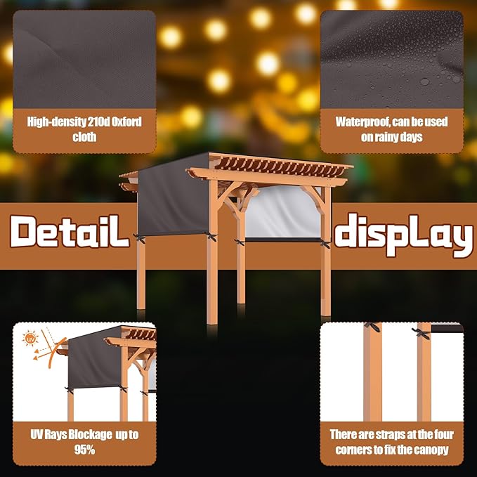 Universal Pergola Replacement Canopy Outdoor Canopy Shade Cover Waterproof Shade Top Cover for Outdoor Patio Porch Backyard(12 x 10 ft,Coffee)