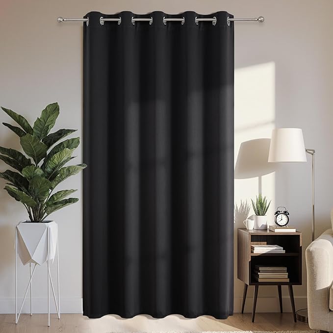 Joydeco Blackout Patio Sliding Door Curtains 96 Inches Long, Grommet Privacy Room Divider Curtains, Extra Wide Thermal Blackout Drapes for Bedroom Living Room (Black, 70Wx96L, 1 Panel)