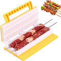 Double-Row Kebab Maker, ABS Meat Skewering Tool, Yellow | Single press double skewers with ergonomic handle for meat, vegetables, shrimp, backyard, balcony, and camping prep