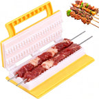 Double-Row Kebab Maker, ABS Meat Skewering Tool, Yellow | Single press double skewers with ergonomic handle for meat, vegetables, shrimp, backyard, balcony, and camping prep