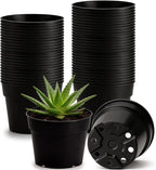 50 Pack 6 Inch Nursery Pots, Plastic Flower Pots, Thick Plant Pots with Drainage Hole for Planting Outdoor/Indoor Plants Succulent Herb (Black)