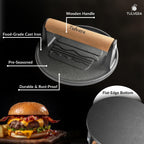 Smash Burger Press | Cast Iron Hamburger Smasher Tool | Flat-Edge Meat Press for Hamburgers, Bacon, Outdoor Kitchen | Griddle & Grilling Accessories | Pre-Seasoned | 6.1”