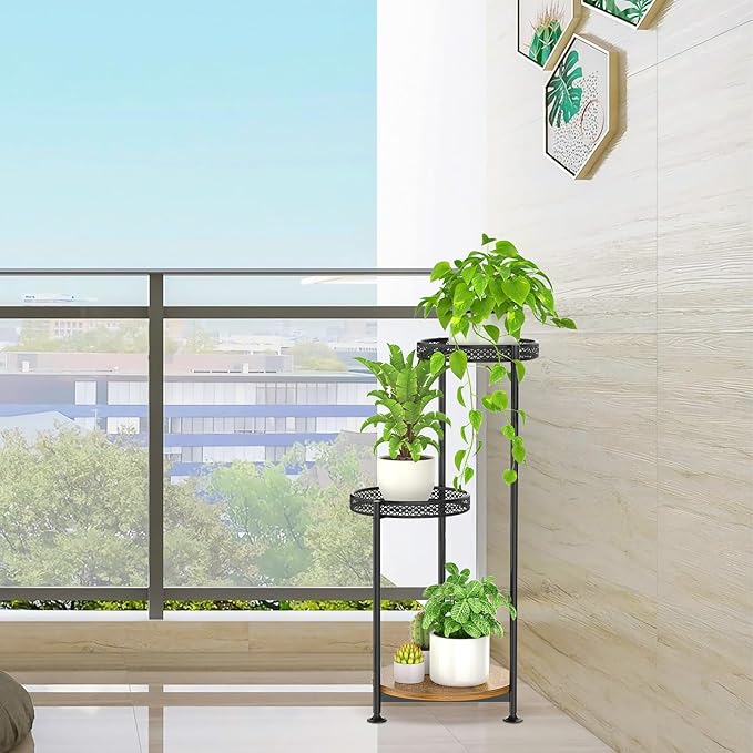 3 Tier Large Plant Stand Indoor Outdoor Clearance, Metal Flower Shelf Pot Holder, 10in Wide Multiple Plants Tall Corner Display Rack for Patio Orchid Office Porch Living Room Garden, Black