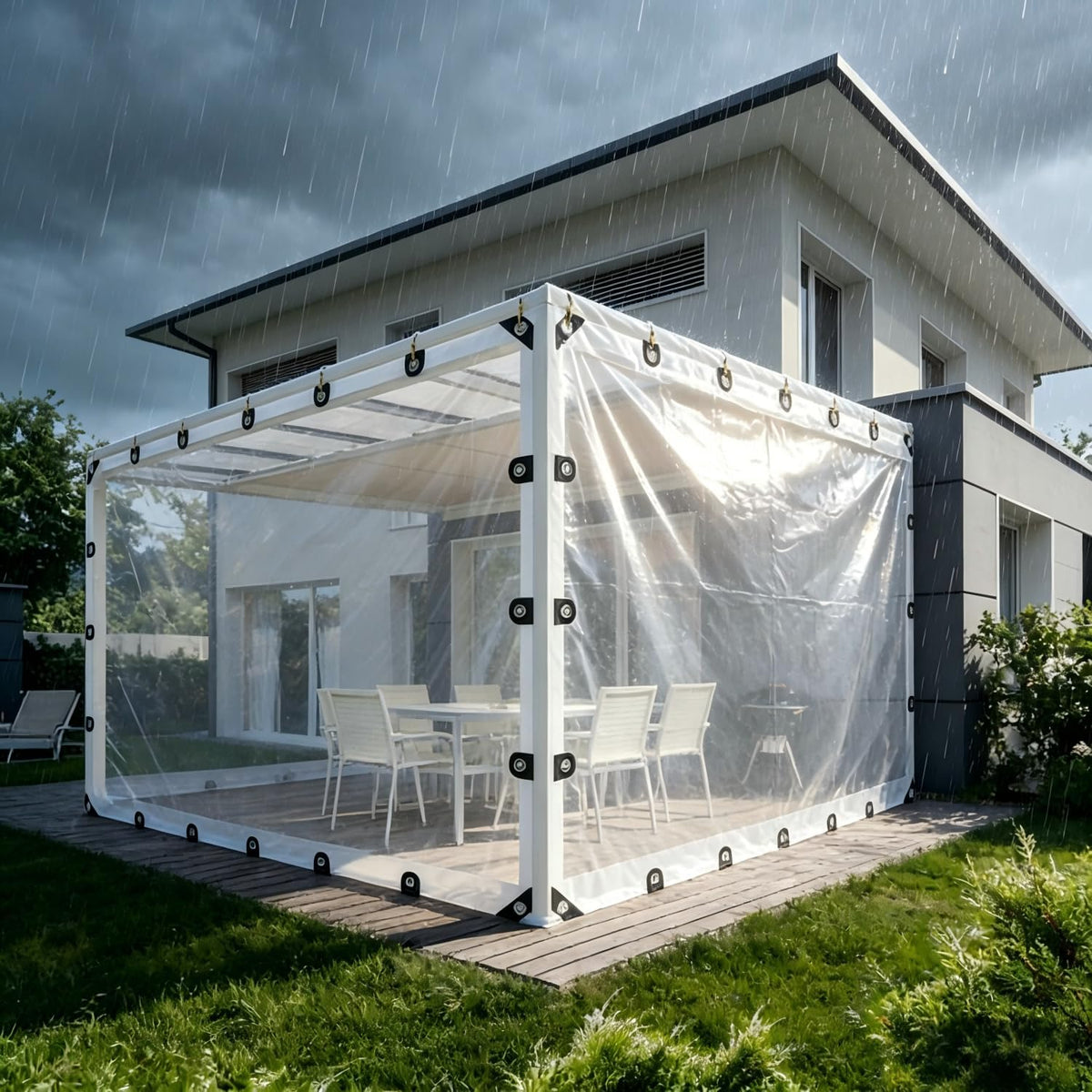 8x10ft clear tarp - pe clear vinyl tarp shown in use