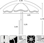 AMMSUN Boho Fringe Umbrella Outdoor Patio, 6.5ft UPF50+ Picnic Umbrella with Tassels with Steel Pole and Push Button Tilt, Blue