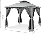 COBIZI Gazebo 10x10 Heavy Duty Gazebos with Improved Nettings Outdoor Gazebo Double Roof Patio Gazebos with Metal Steel Frame Outdoor Canopy for Patio, Deck, Backyard (Gray)
