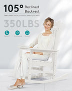 SERWALL Oversized Rocking Chair Outdoor, HDPE Outdoor Rocking Chair, White