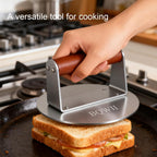 6.3inch Burger Press, Round Stainless Steel Meat Patty Pressing Tool, Suitable for Burger Patties, Steaks, BBQ, Bacon,Baking, Grill Press with Wood Handle