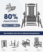 KINGYES Oversized Outdoor Rocking Chair Set of 2, HDPE Patio Rocking Chairs for Adults,Gray