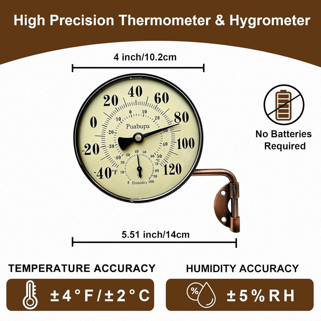 4 inch vintage outdoor thermometer & humidity gauge, close-up detail