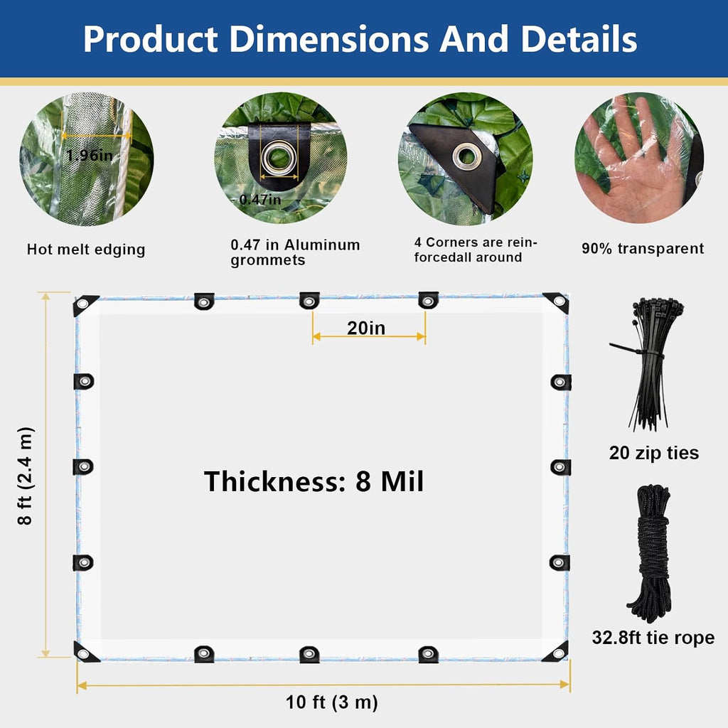 lc&qs 8x10ft clear waterproof tarp with grommets, upgraded on a desk or shelf