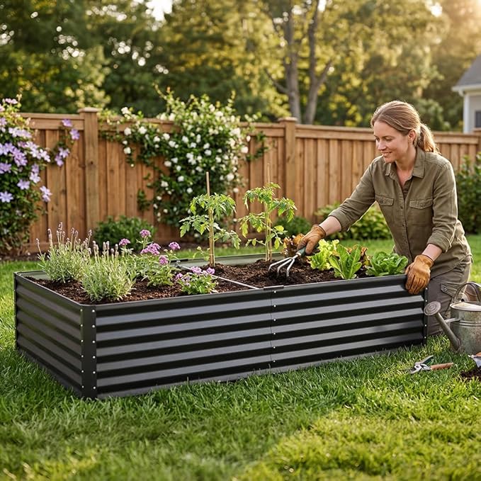 COMHOMA Galvanized Raised Garden Bed,Large Metal Planter Box for Outdoor Vegetables,Corrugated Steel Herbed Plants Container,Extra Deep Gardeners Kits with Open Bottom (1, 6x3x2FT)