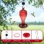 Glass Hummingbird Feeder, Red, 20 OZ | Hand-blown hummingbird feeder for outdoor hanging, reflective fish-scale design, leak-proof seal, ant moat, garden decor