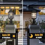 2-Pack Dusk to Dawn Outdoor Post Light, Black | Lamp Post Light Fixture, Water Ripple Glass, Pier Mount Base, Exterior Pole Lantern Light for Yard Patio Pathway