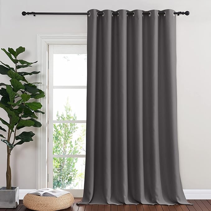 NICETOWN Patio Door Curtain 95 inch Length, Grommet Top Thermal Insulated Blackout Panels Curtain Drapes for Sliding Glass Door (Gray, 80" Wide, 1 Panel)