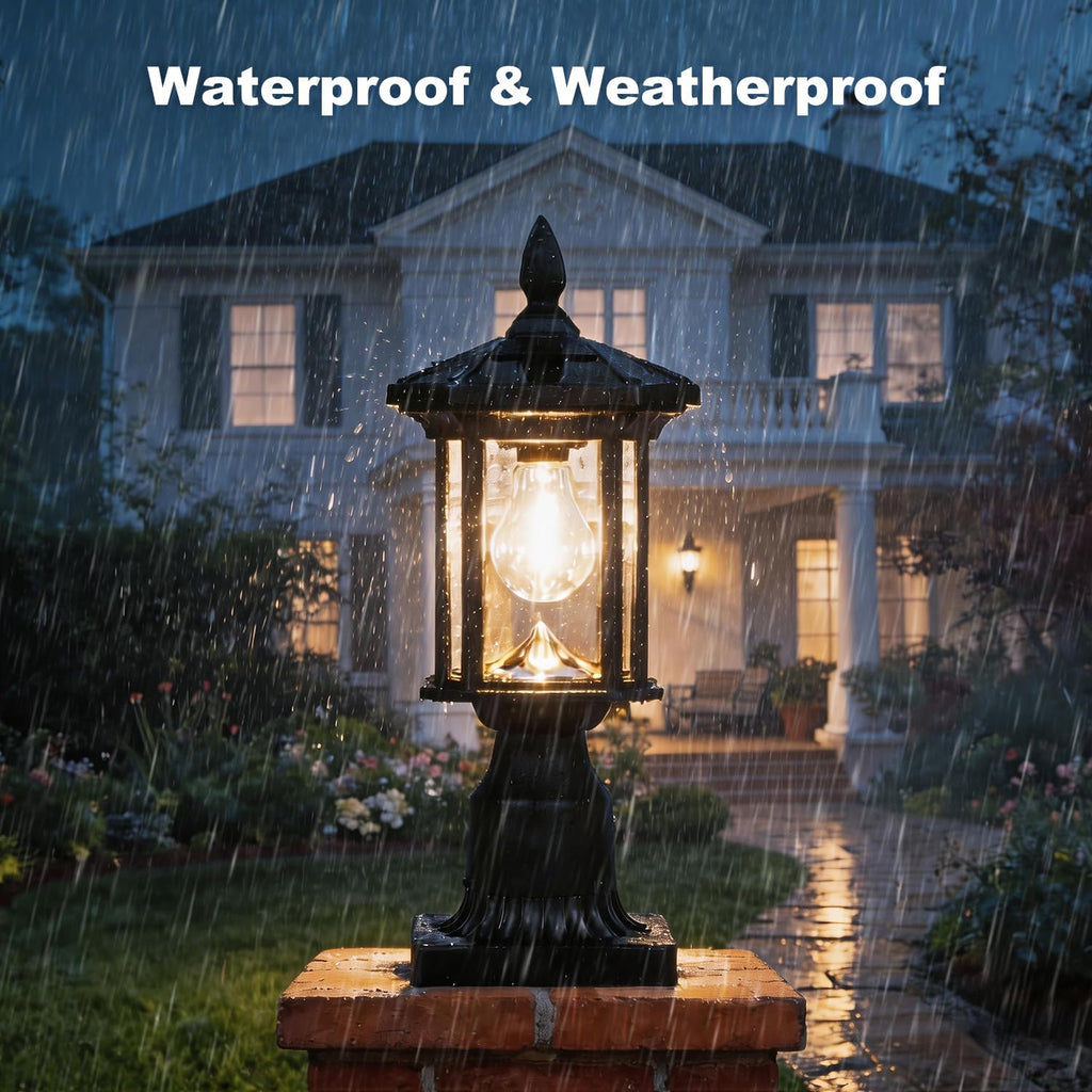 Solar Post Light, Outdoor Waterproof LED Pillar Lights with Glass and Pier Mount Base Solar Lamp Post Light ST4368Q Fits 6x6 Wooden Posts for Gates Yard Pole Column Garden Deck Pathway Driveway