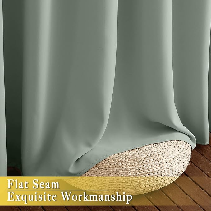 NICETOWN Blackout Sage Green Blackout Curtain for French Door, Grommet Room Divider Curtain Wide Window Treatment Voice Reducing Thermal Drape for Bedroom/Living Room (1 Panel, W80 x L95)