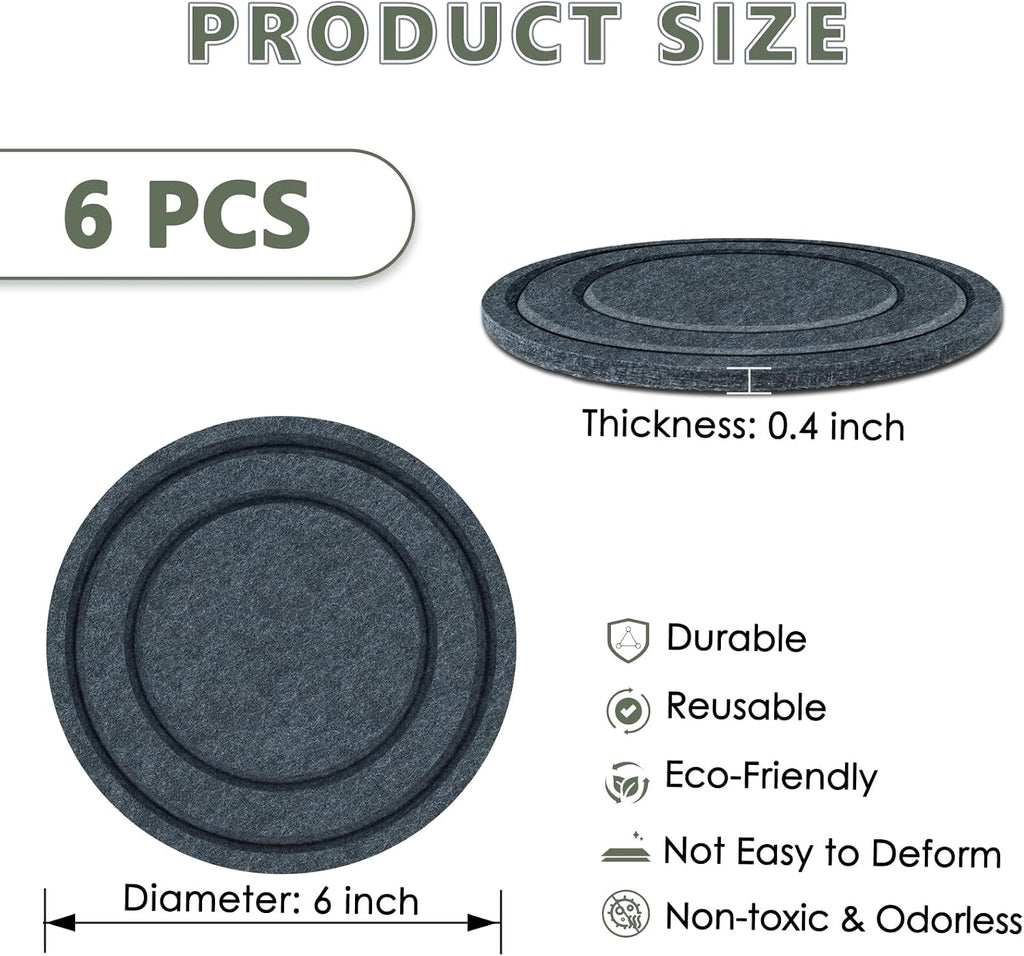 BXI Felt Plant Saucer Mat - 6 Pcs 6 Inch Water Absorbent Planter Coaster, 0.4 Inch Thick Flower Pot Saucer Pad, Planting Drip Tray for Indoors, Fabric Protective Plate for Tabletop and Floor Surface