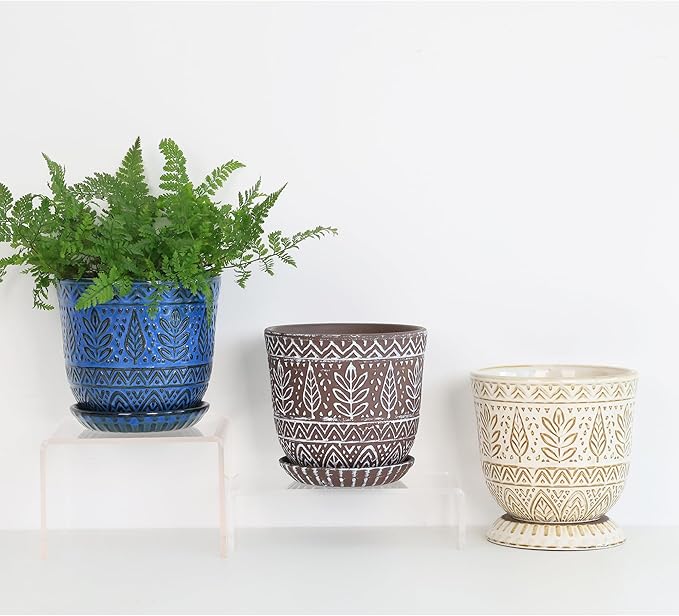 Gepege 6 Inch Ceramic Planter, Plant Pot with Drainage Holes and Saucers for Indoor Plants, Birthday for Women Mom